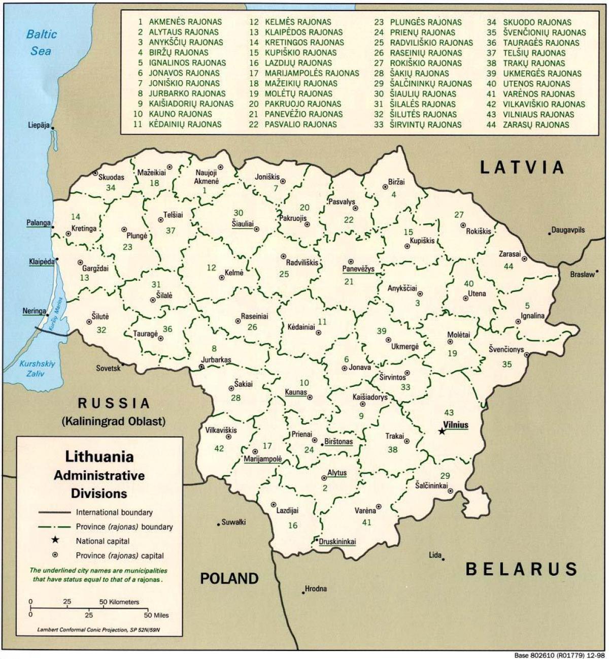 Karte karte ar pilsētām Lietuvā